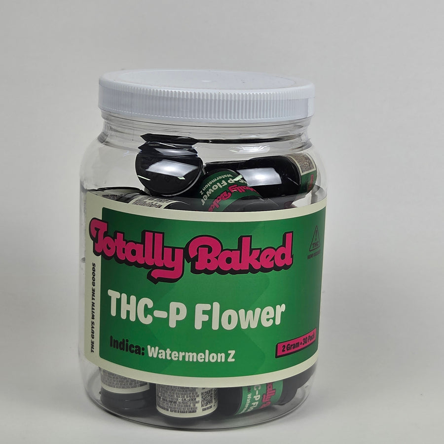 Totally Baked 2g THC-P Flower, Watermelon Z (indica) — 2 gram, 30-pack display jar