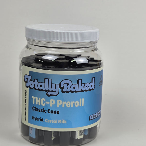 Totally Baked 2g THC-P Pre-Roll, Classic Cone, Cereal Milk — 2 gram, 30-pack display jar