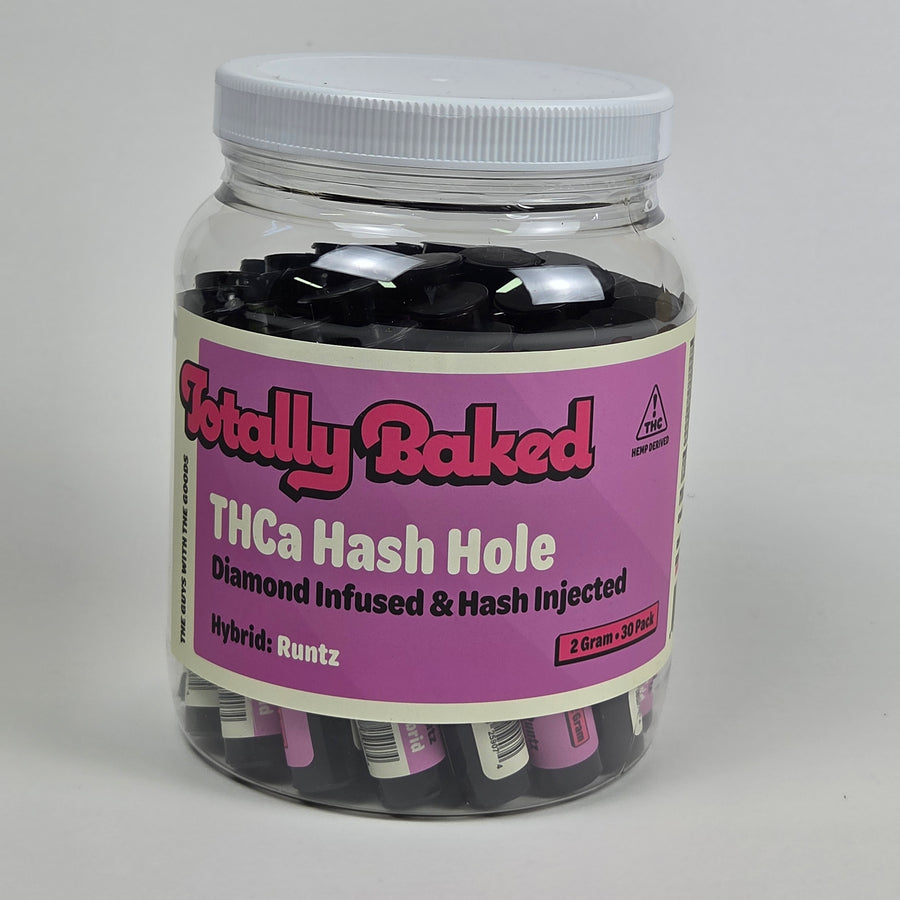 Totally Baked 2g THCa Hash Hole, Diamond Infused & Hash Injected, Runtz — 2 gram, 30-pack display jar