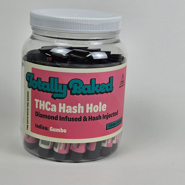 Totally Baked 2g THCa Hash Hole, Diamond Infused & Hash Injected, Gumbo — 2 gram, 30-pack display jar
