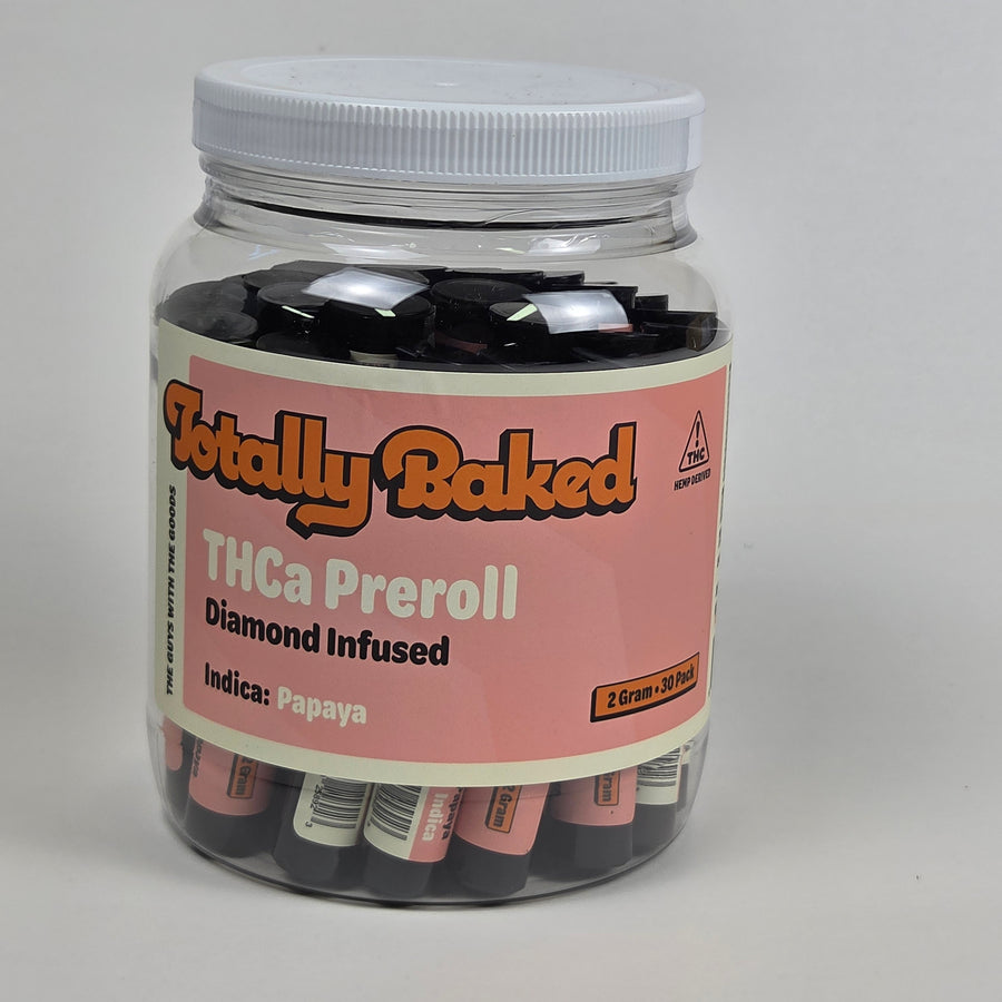 Totally Baked 2g THCa Pre-Roll, Diamond Infused, Papaya — 2 gram, 30-pack display jar