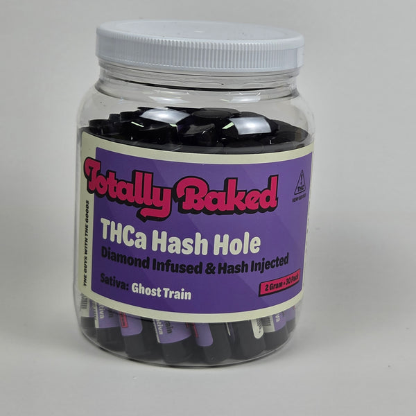 Totally Baked 2g THCa Hash Hole, Diamond Infused & Hash Injected, Ghost Train (sativa) — 2 gram, 30-pack display jar
