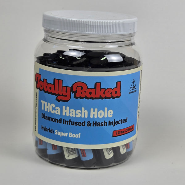 Totally Baked 2g THCa Hash Hole, Diamond Infused & Hash Injected, Superboof — 2 gram, 30-pack display jar
