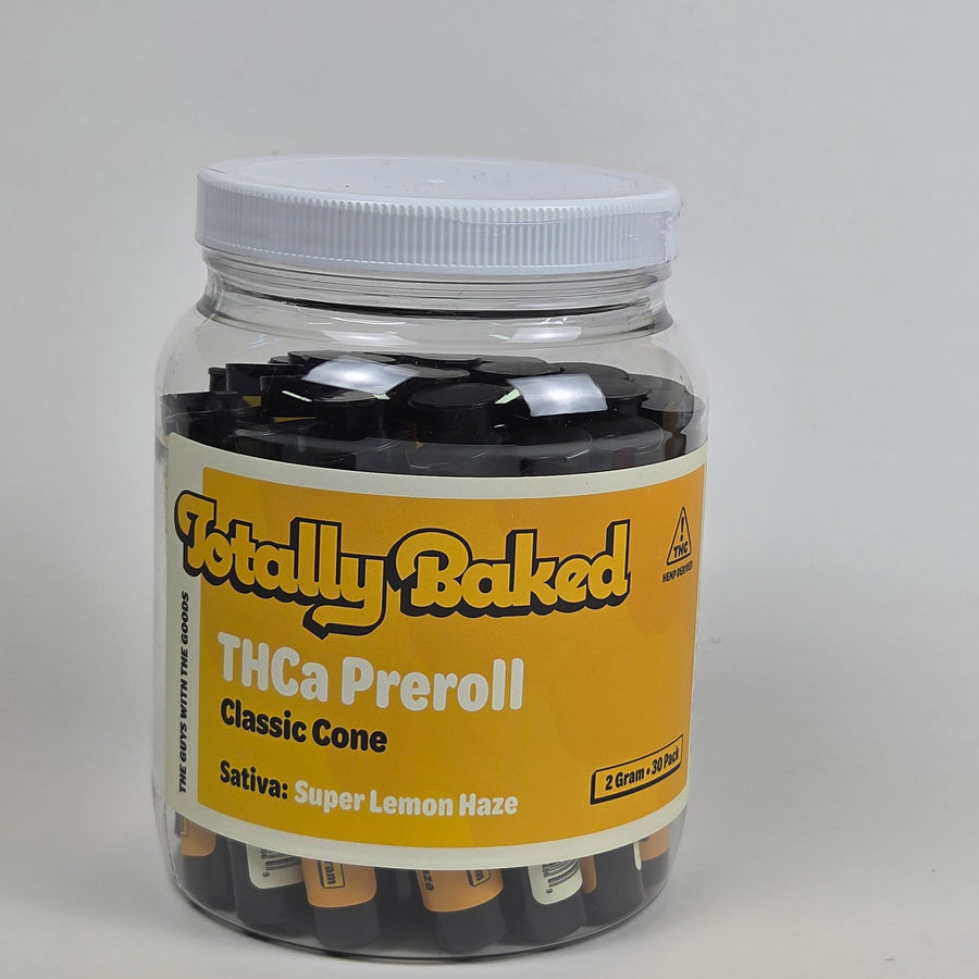 Totally Baked 2g THCa Pre-Roll, Classic Cone, Super Lemon Haze — 2 gram, 30-pack display jar