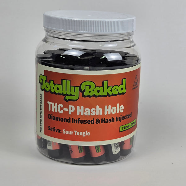Totally Baked 2g THC-P Hash Hole, Diamond Infused & Hash Injected, Sour Tangie (sativa) — 2 gram, 30-pack display jar