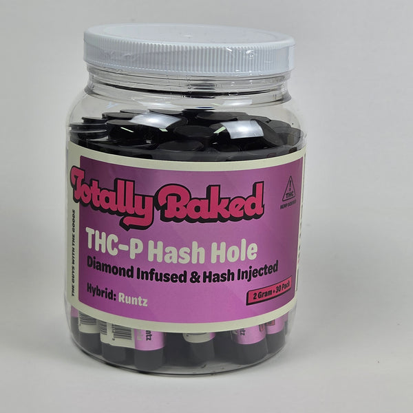 Totally Baked 2g THC-P Hash Hole, Diamond Infused & Hash Injected, Runtz (hybrid) — 2 gram, 30-pack display jar
