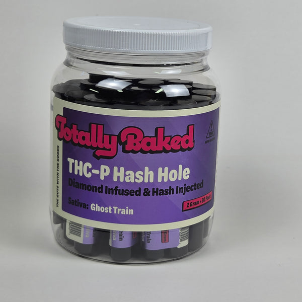 Totally Baked 2g THC-P Hash Hole, Diamond Infused & Hash Injected, Ghost Train (sativa) — 2 gram, 30-pack display jar
