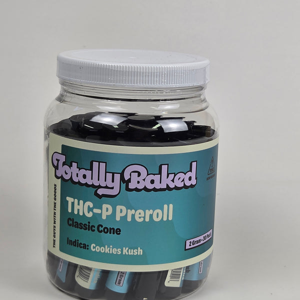 Totally Baked 2g THC-P Pre-Roll, Classic Cone, Cookies Kush — 2 gram, 30-pack display jar