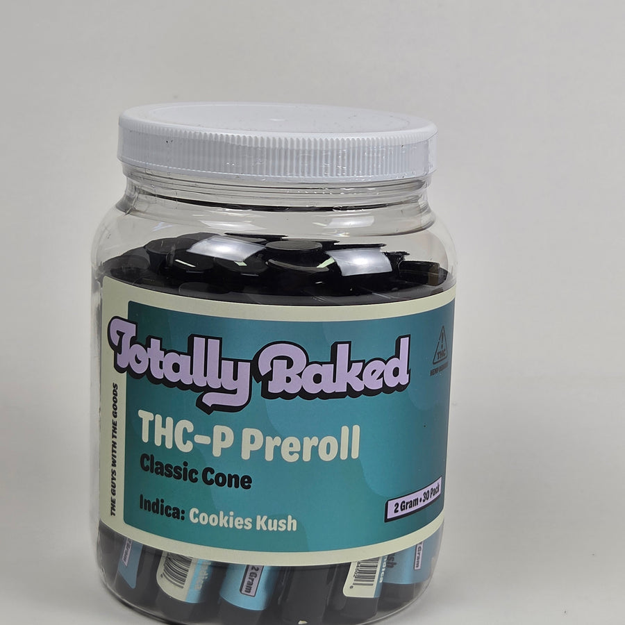 Totally Baked 2g THC-P Pre-Roll, Classic Cone, Cookies Kush — 2 gram, 30-pack display jar