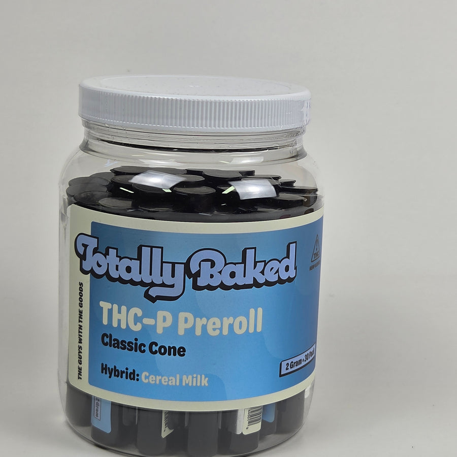 Totally Baked 2g THC-P Pre-Roll, Classic Cone, Cereal Milk — 2 gram, 30-pack display jar