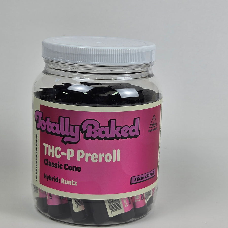 Totally Baked 2g THC-P Pre-Roll, Classic Cone, Runtz — 2 gram, 30-pack display jar