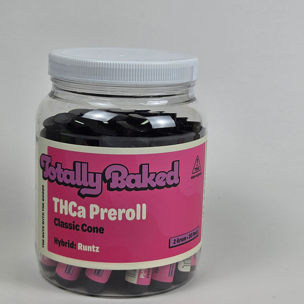 Totally Baked 2g THCa Pre-Roll, Classic Cone, Runtz — 2 gram, 30-pack display jar