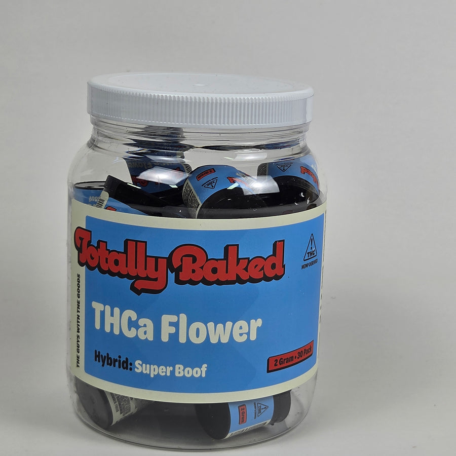 Totally Baked THCa Flower, Superboof — 2 gram, 30-pack display jar
