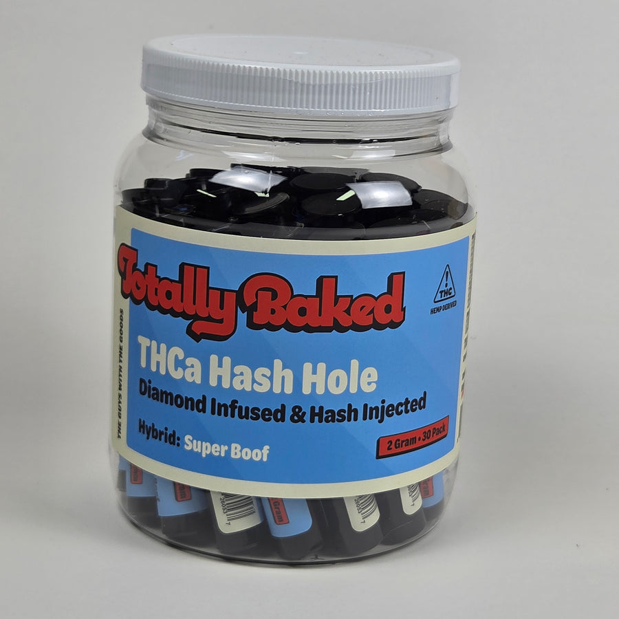 Totally Baked 2g THCa Hash Hole, Diamond Infused & Hash Injected, Superboof — 2 gram, 30-pack display jar